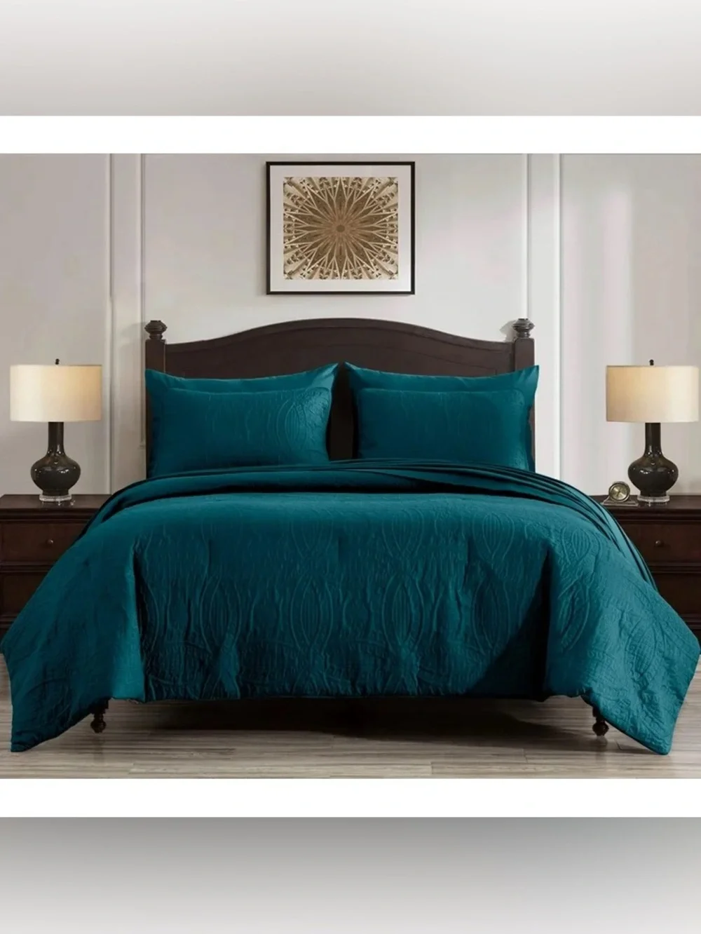 Teal Quilted Queen 3 piece Comforter Set